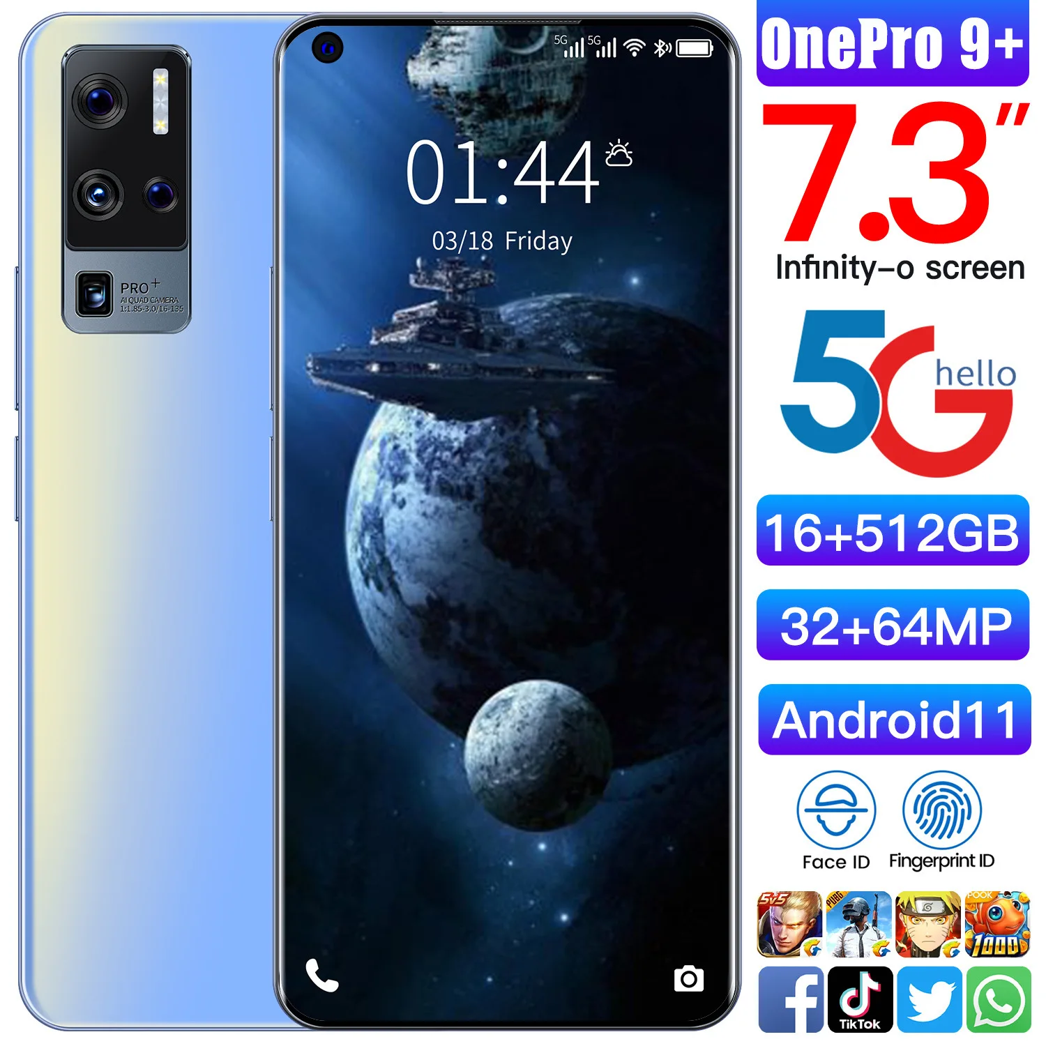 Portable Telephone Android 5G Smartphone OnePro 9+ 7.3