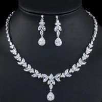 threegraces glittering cubic zirconia white gold color elegant dangle earrings necklace wedding prom jewelry set for women tz697