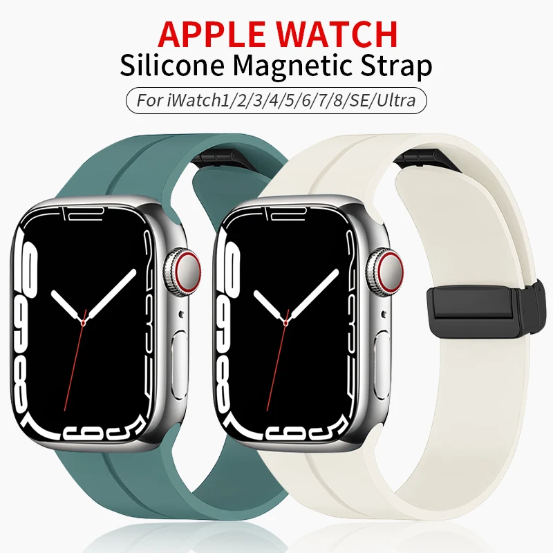 

Silicone Strap For Apple Watch Band 44mm 45mm Ultra49mm 40mm 41mm 42mm 38mm Magnetic Loop Bracelet iWatch Series 7 8 se 6 5 32 4