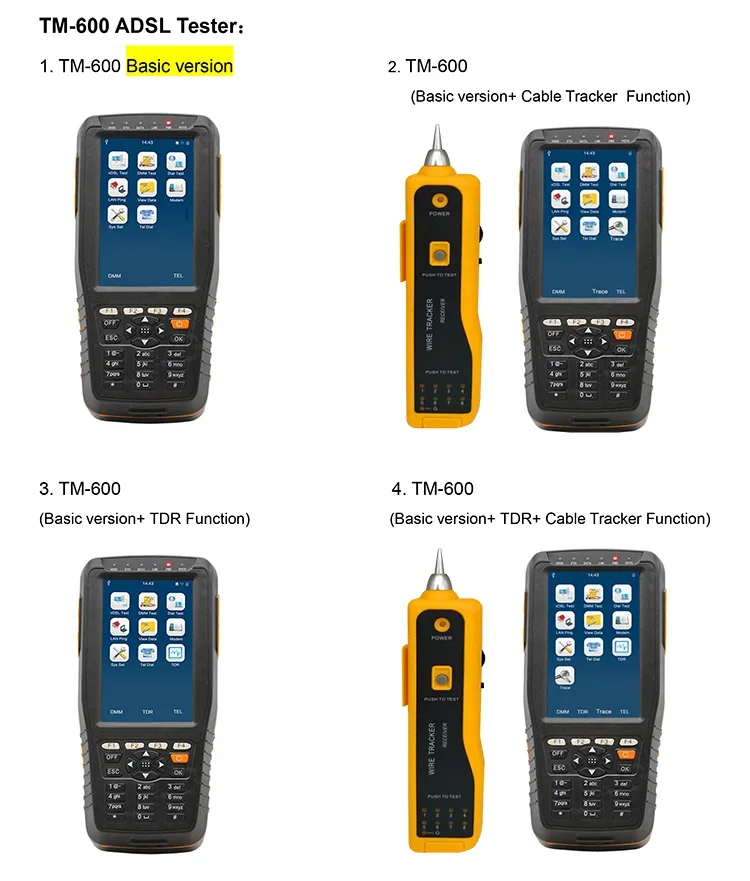 TM-600 Тестер ADSL/VDSL2+ Тест DMM Измеритель OPM/VFL Трекер тонов/телефон TDR Локатор