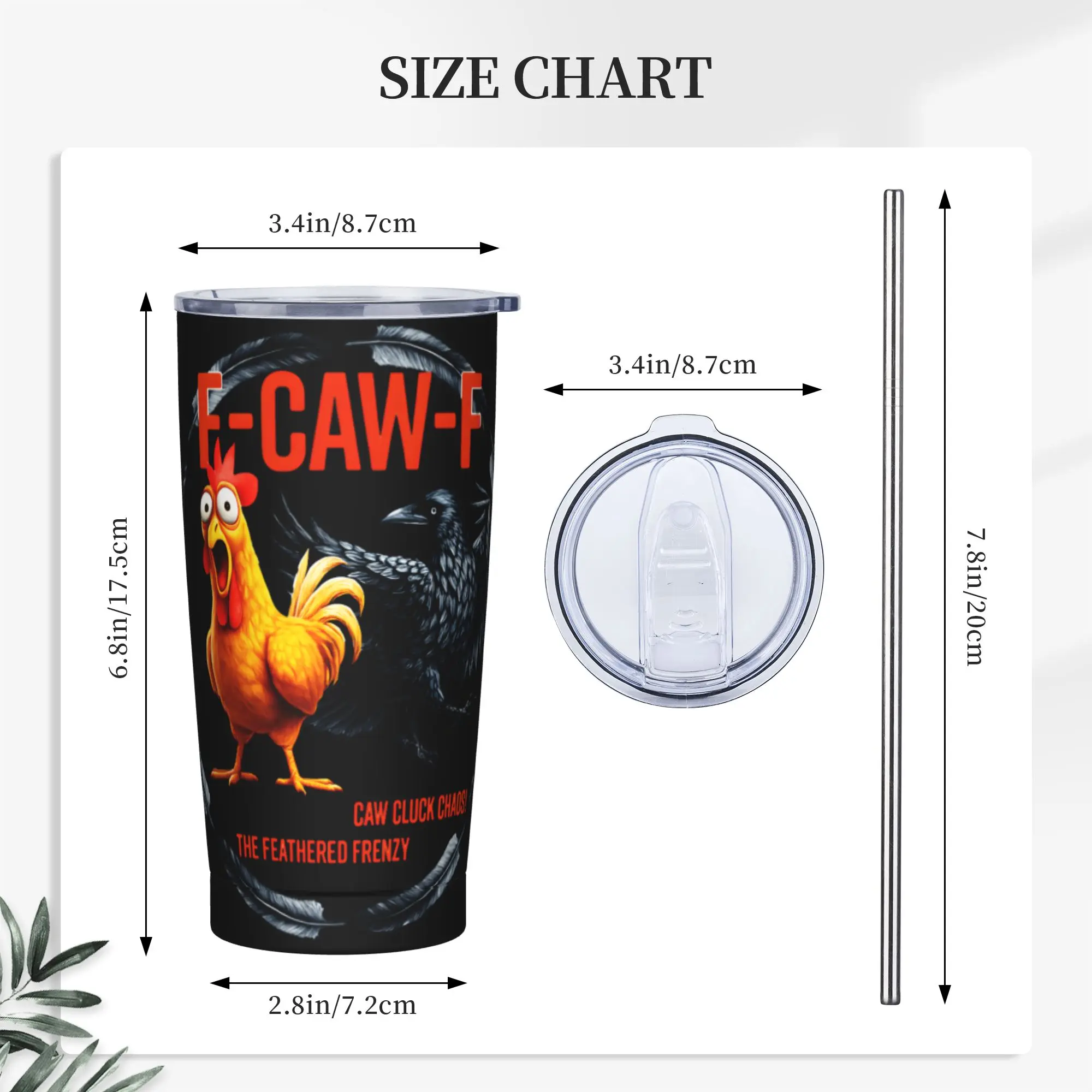 Фото Термокружка F-Caw-F Chicken FCAWF с соломинкой и крышкой, вакуумная, с двойными стенками, непроливаемая, 20 унций №3