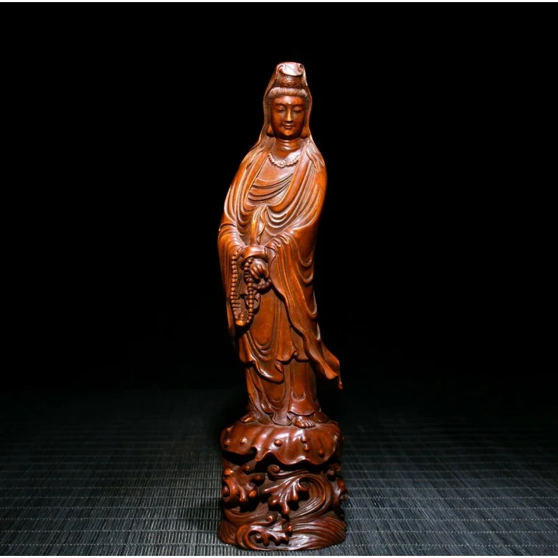 Chinese Natural Boxwood Handmade Exquisite Kwan-Yin Bodhisattva/buddha statue
