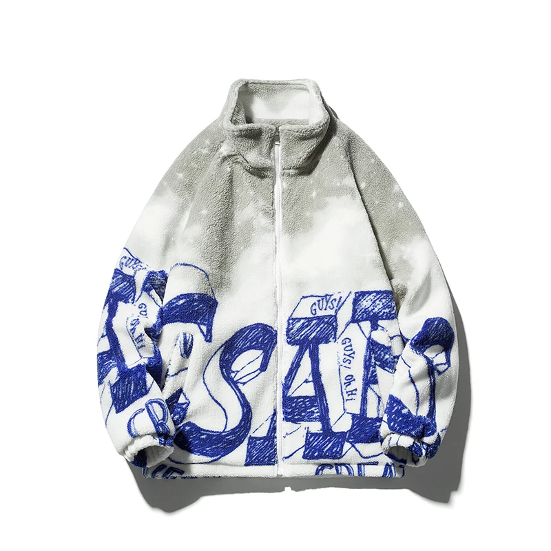 EOENKKY/Lamb Wool Coat Men's Tie Dye Unisex Soft Thicken Warm Male Jackets Fashion 2022 Winter New Brand Large Size Parkas Men