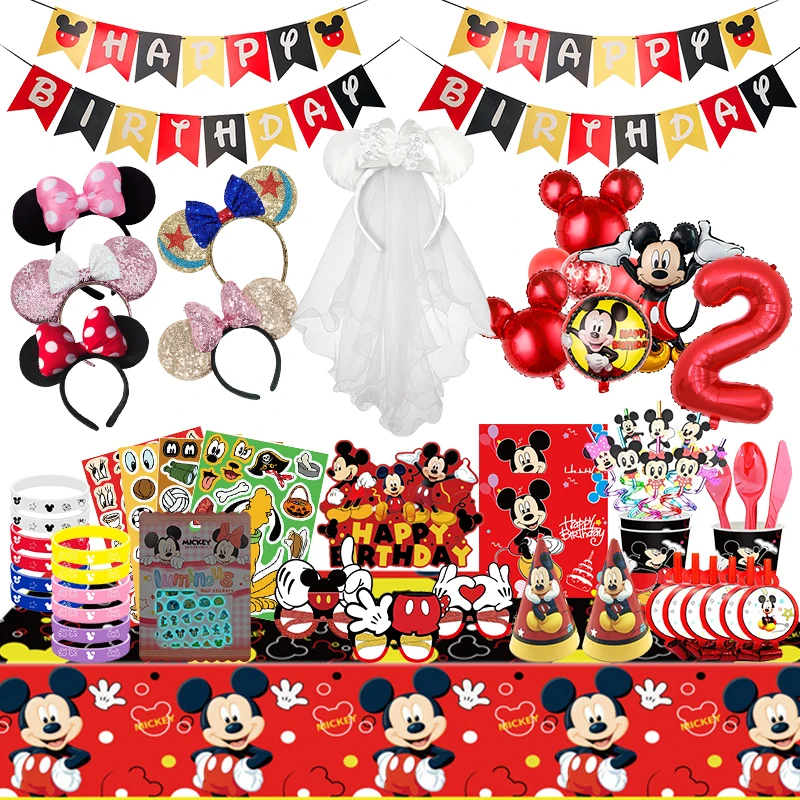 Disney Микки Маус украшения на день рождения воздушные шары искусственная солома