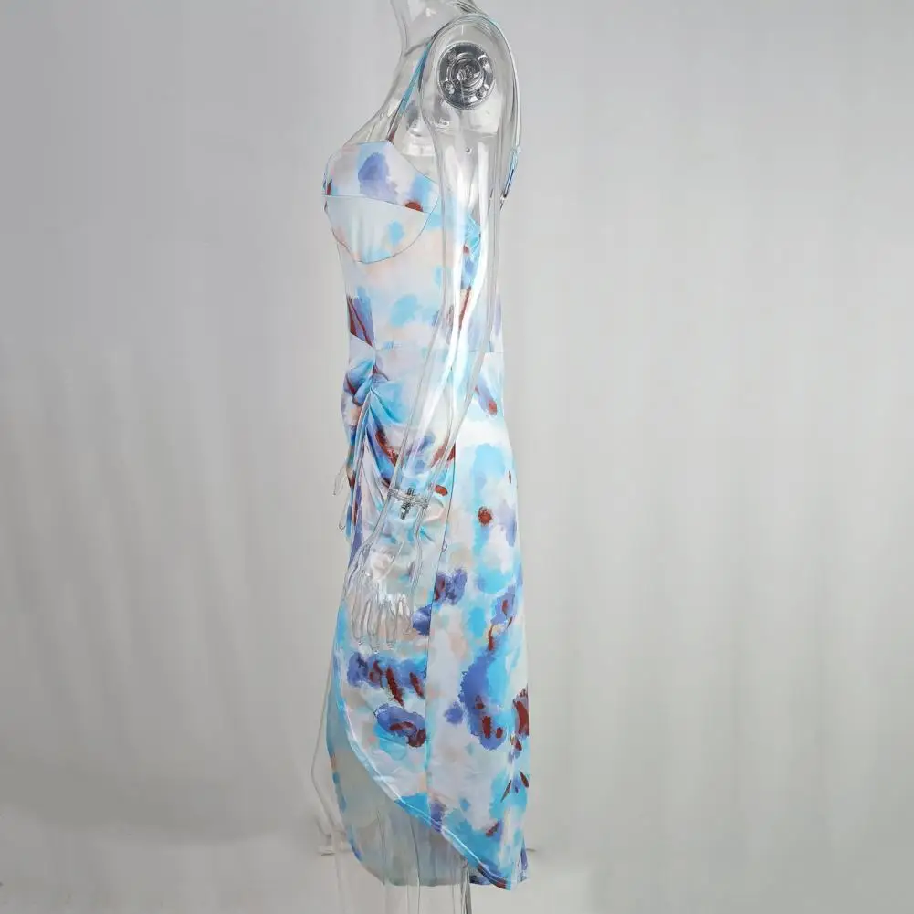 

Prom Dress Elegant Artistic Print Prom Ball Dress with High Split Low-cut Backless Design for Women Slim Fit Midi Dress Low-cut