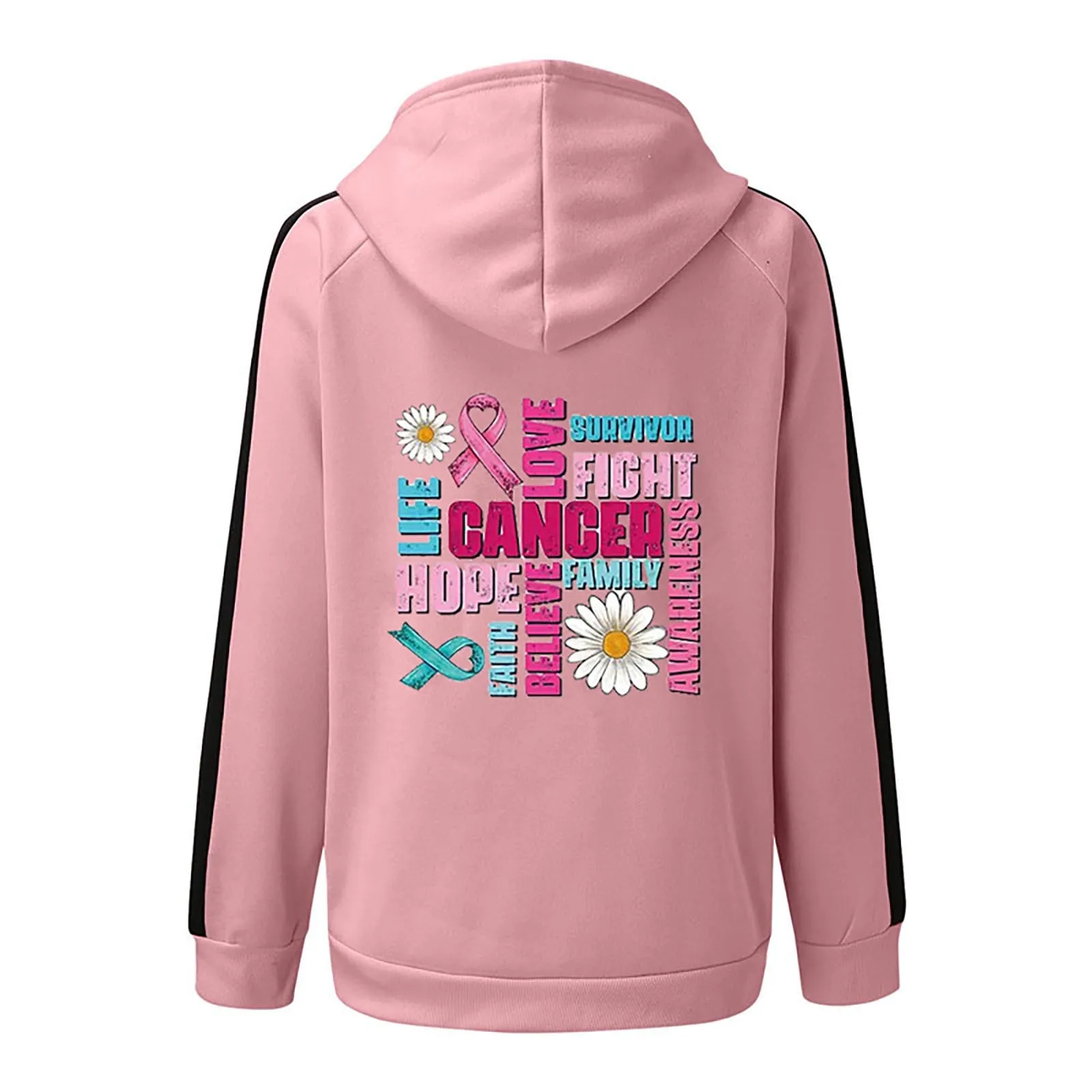 

Inspirational Women's Breast Cancer Awareness Print Hooded Drawstring Jumper European Style chic