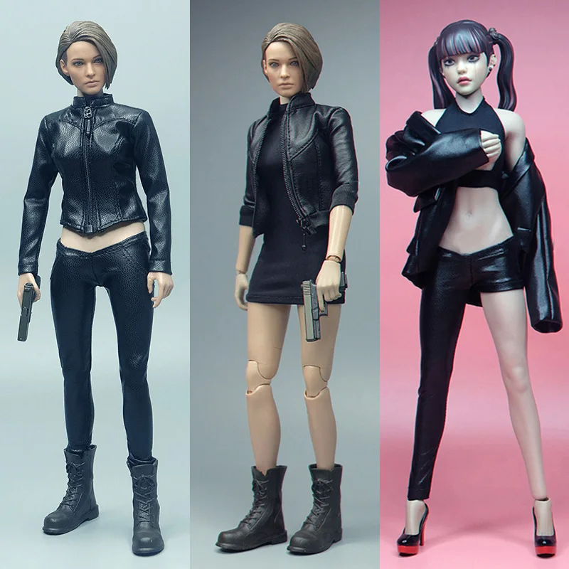 

CROW DH TOYS 1/6 Scale Female PU Leather Short Coat Faux Leather Pants for 12 inch TBLeague Action Figure Body DIY