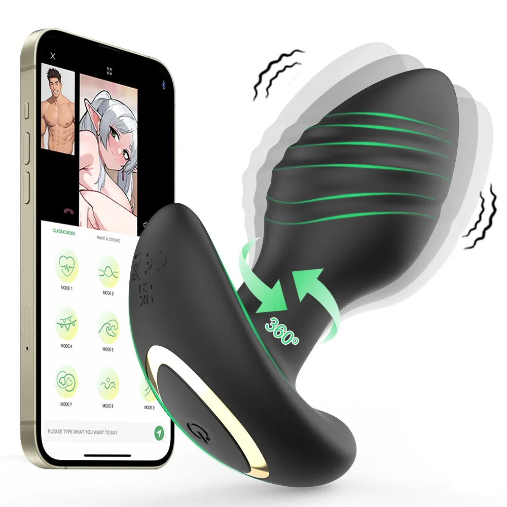 Анальная Вибрирующая пробка Bluetooth 360 Вращающаяся для мужчин 9 скоростей контроль