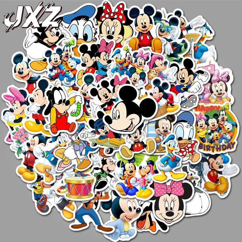 

50pcs Mickey Minnie Donald Duck Characters Stickers for Baby Kids Playing Toy Cartoon Pegatinas for Laptop Home Decoration