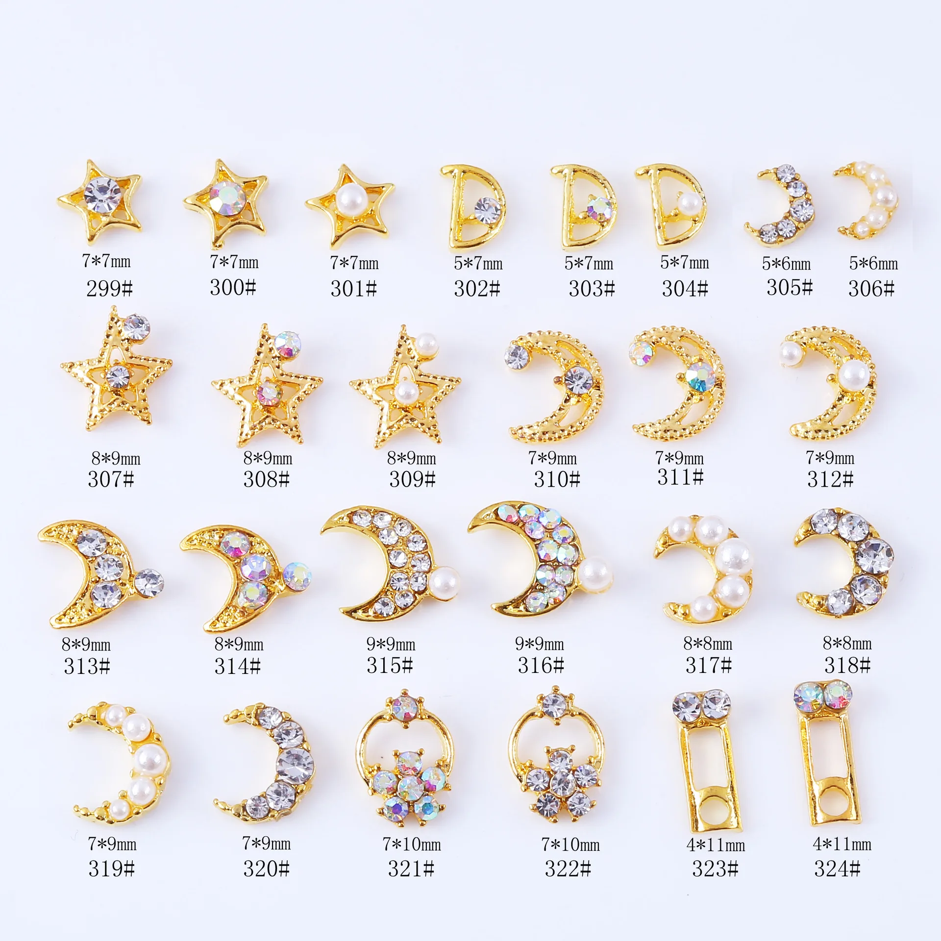 

10pcs Pearl Nail Art Diamond Japanese Metal Nail Decoration Rhinestone Explosion Model Star and Moon