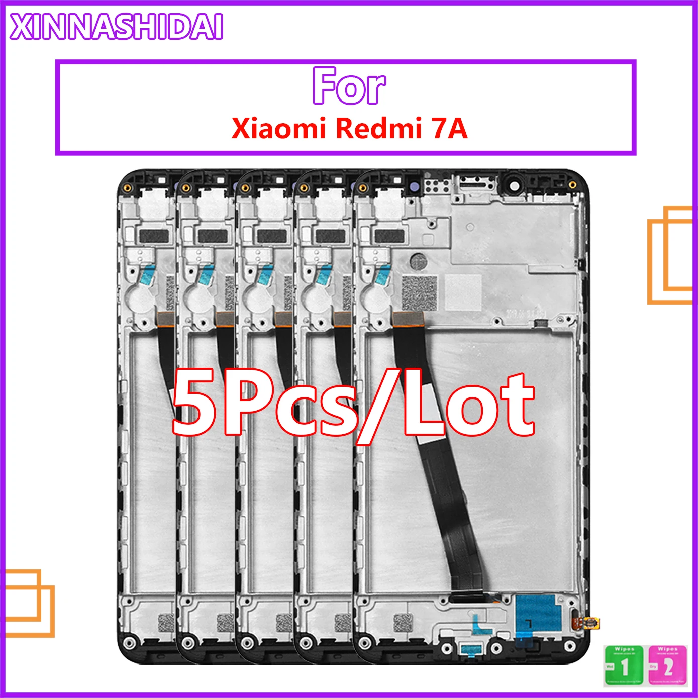

100% Оригинальный Лучший 10-точечный сенсорный экран 5 шт./лот, дигитайзер, дисплей в сборе, стеклянный датчик + рамка для Xiaomi Redmi 7A LCD