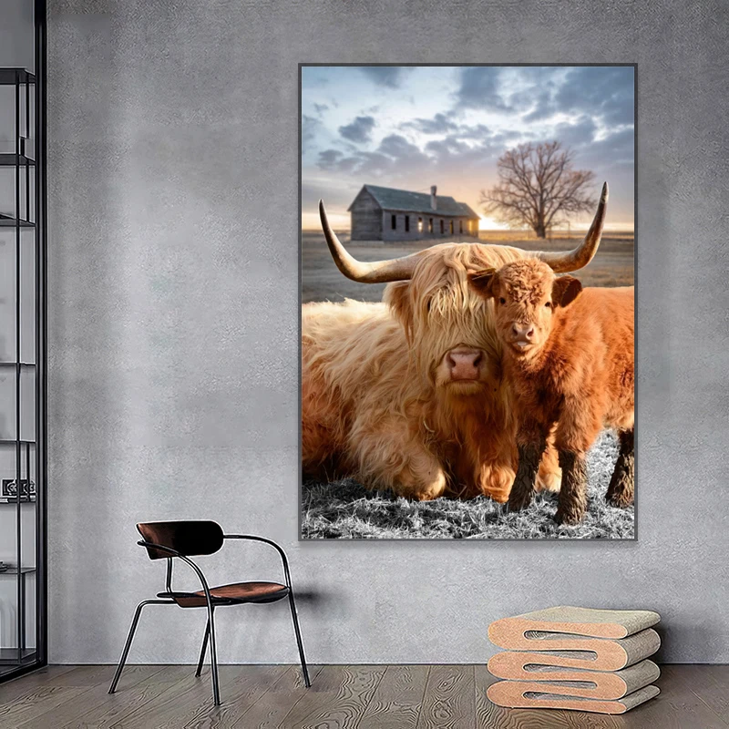 

Highland Cow Wall Art Canvas Painting Animal Home Decoration Posters Canvas Prints Pictures for Living Room