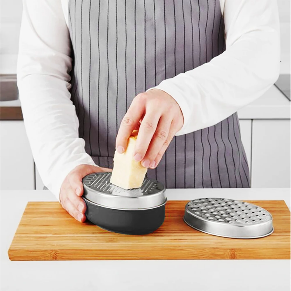 

Black Slicer Cheese Grater Vegetables Stainless Steel Oval Box Container Grater