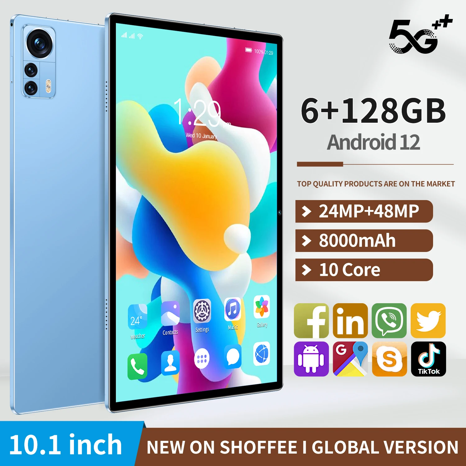 

Новинка, 10,1-дюймовый планшет, Android 10,1, восемь ядер, телефон, Google Play, 6 ГБ ОЗУ, 10,0 Гб ПЗУ, планшетный ПК, Wi-Fi, Bluetooth, Type-C