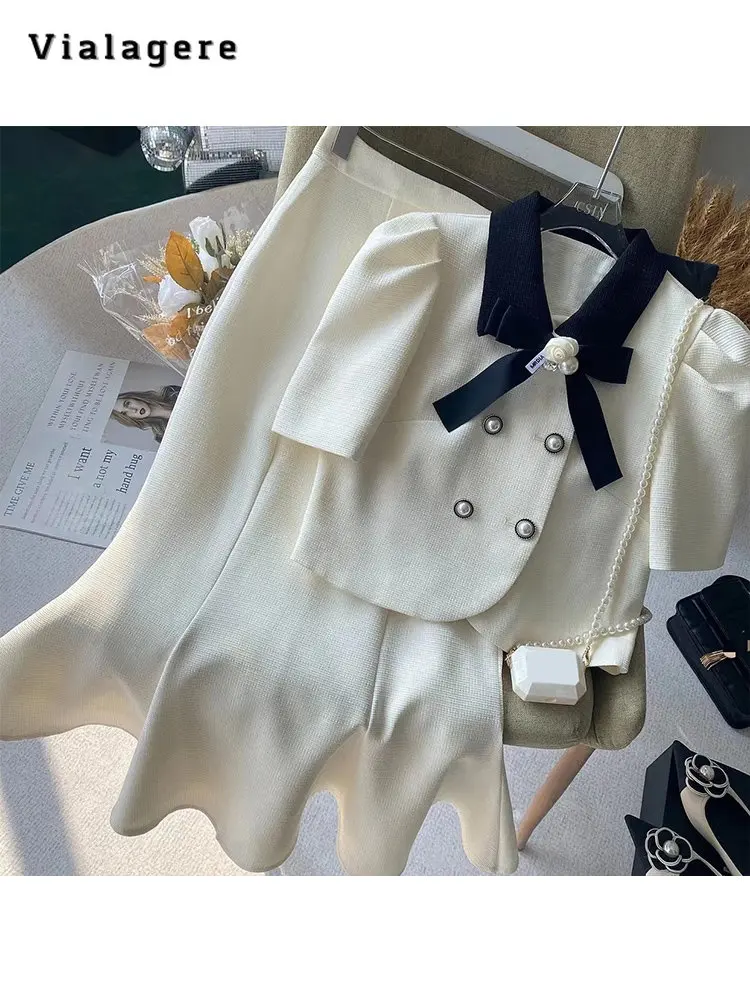 

Женский элегантный офисный костюм, летний комплект из двух предметов, юбка-трапеция и короткий топ-юбка в рангом стиле, 2023