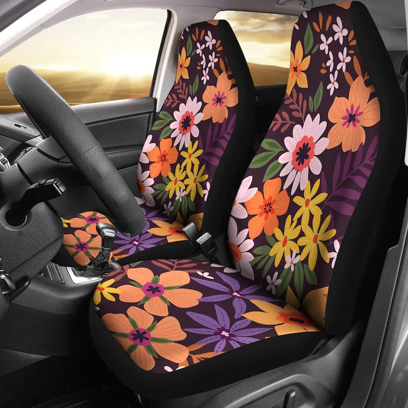 

Colorful Floral Flowers Car Seat Covers Pair, 2 Front Seat Covers, Car Seat Protector, Car Accessories