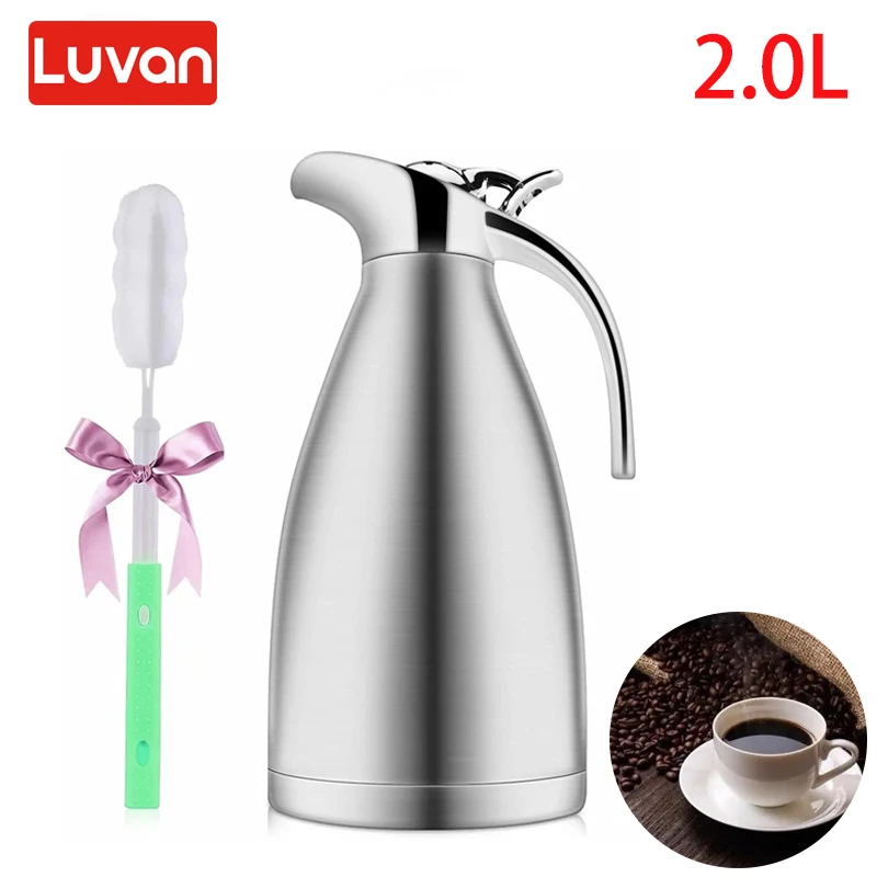 

2L Stainless Steel Insulated Vacuum Hot Water Bottles Double-Wall Coffee Pot Mocha Espresso Latte Percolator Stove Cafeteira