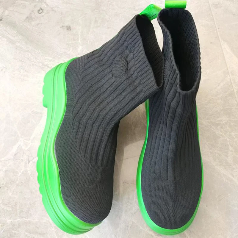 Plus Size Autumn Winter Couple Socks Shoes Women Thick-soled Casual Large Size Net Knitted Short Boots Women botas de mujer