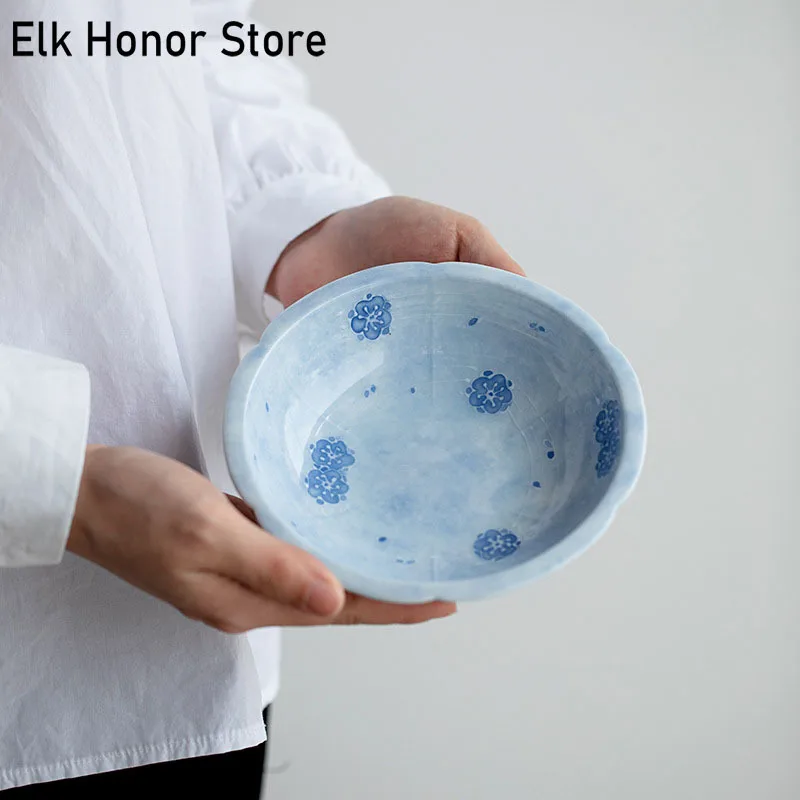 

Pure Hand-painted Fog Blue Cherry Blossom Ceramic Pot Bearing Table Holder Household Tea Tray Kung Fu Tea Set Fruit Snack Plate