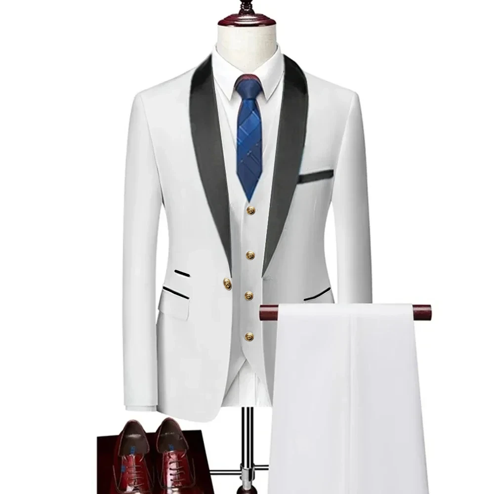 Модные костюмы с золотыми пуговицами мужской облегающий комплект из 3 предметов