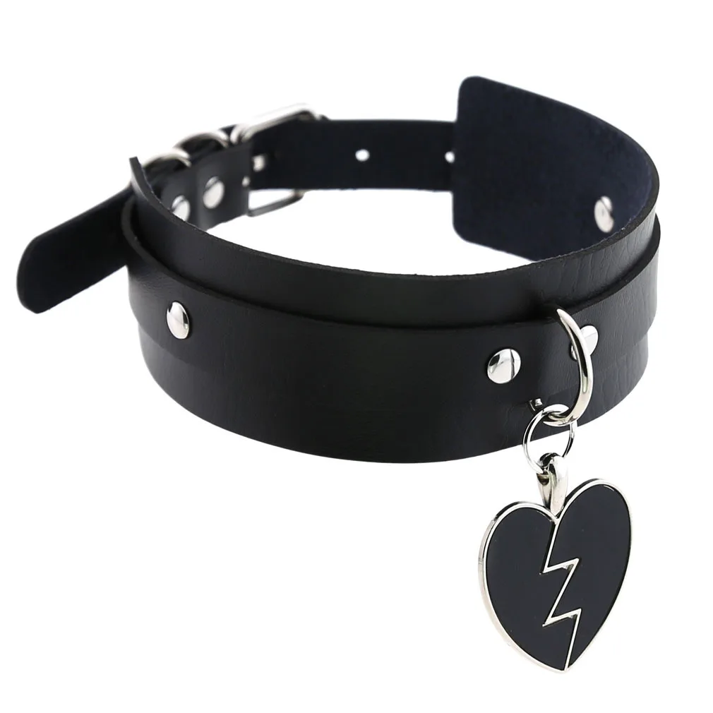 Lightning Peach Heart Pendant Collar Harajuku Rock Heartbreak Love Double Leather Necklace Neckband Clavicle Chain VIMIO | Украшения и
