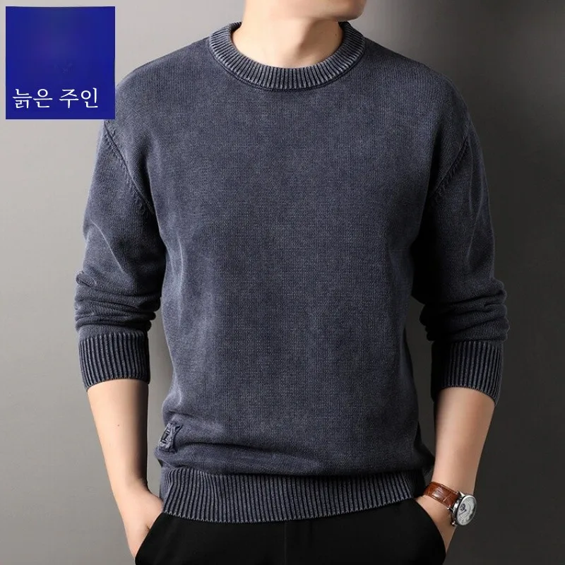 Classic Car Autumn and Winter Thickened Ecological Cotton round Neck Hoodie Men's Drop Shoulder Sleeve Loose Retro Trendy Kni...