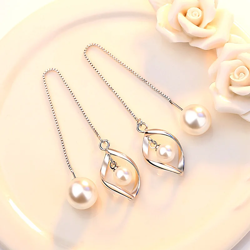 2023 New Design Fashion Stud Earring Simple Pearl Long Tassel Dangler Earrings for Women Ear Line Jewelry Hanging Earrings