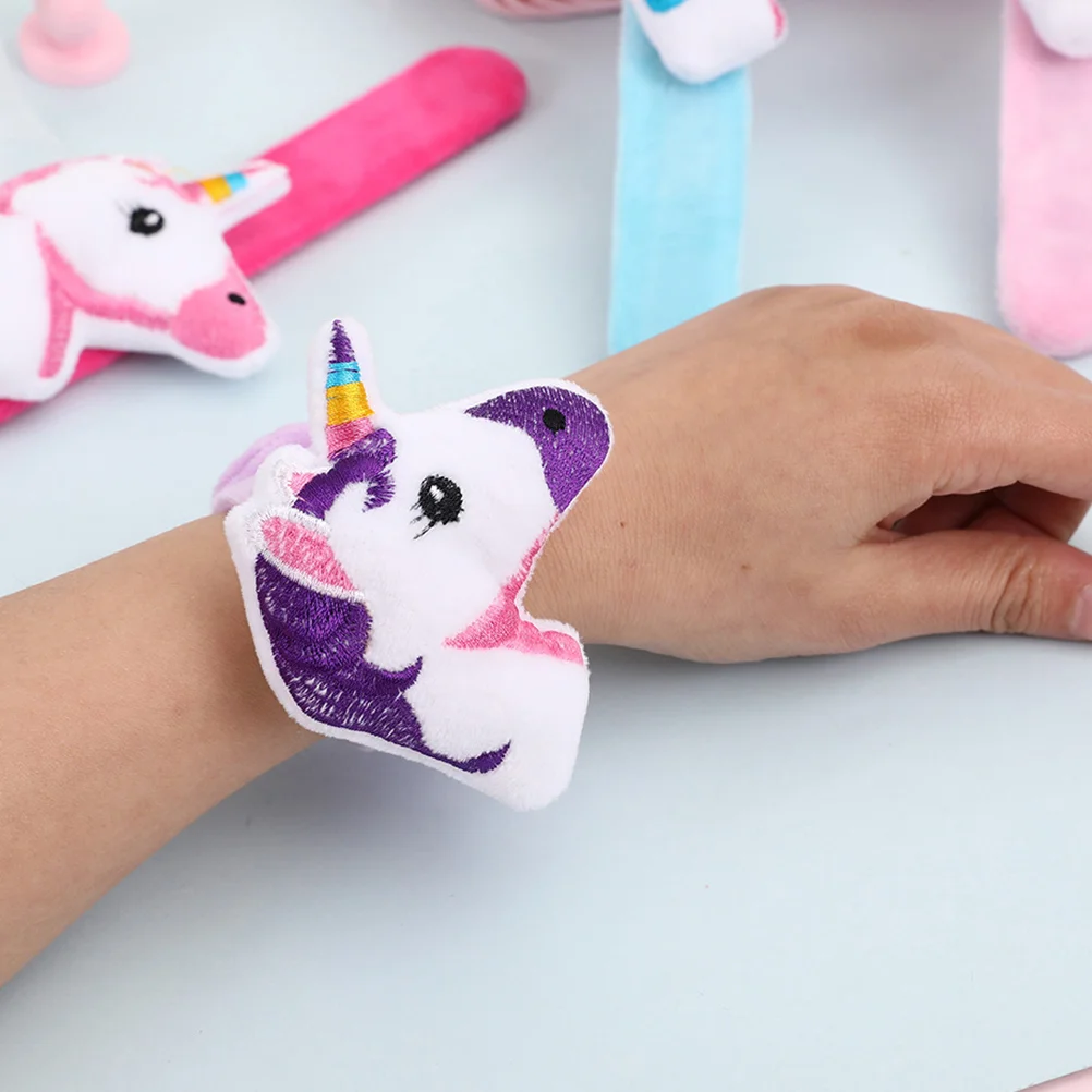 

4pcs Unicorn Slap Bracelet Plush Stuffed Slap Wristband Decorative Cartoon Slap Bracelet Mixed Color