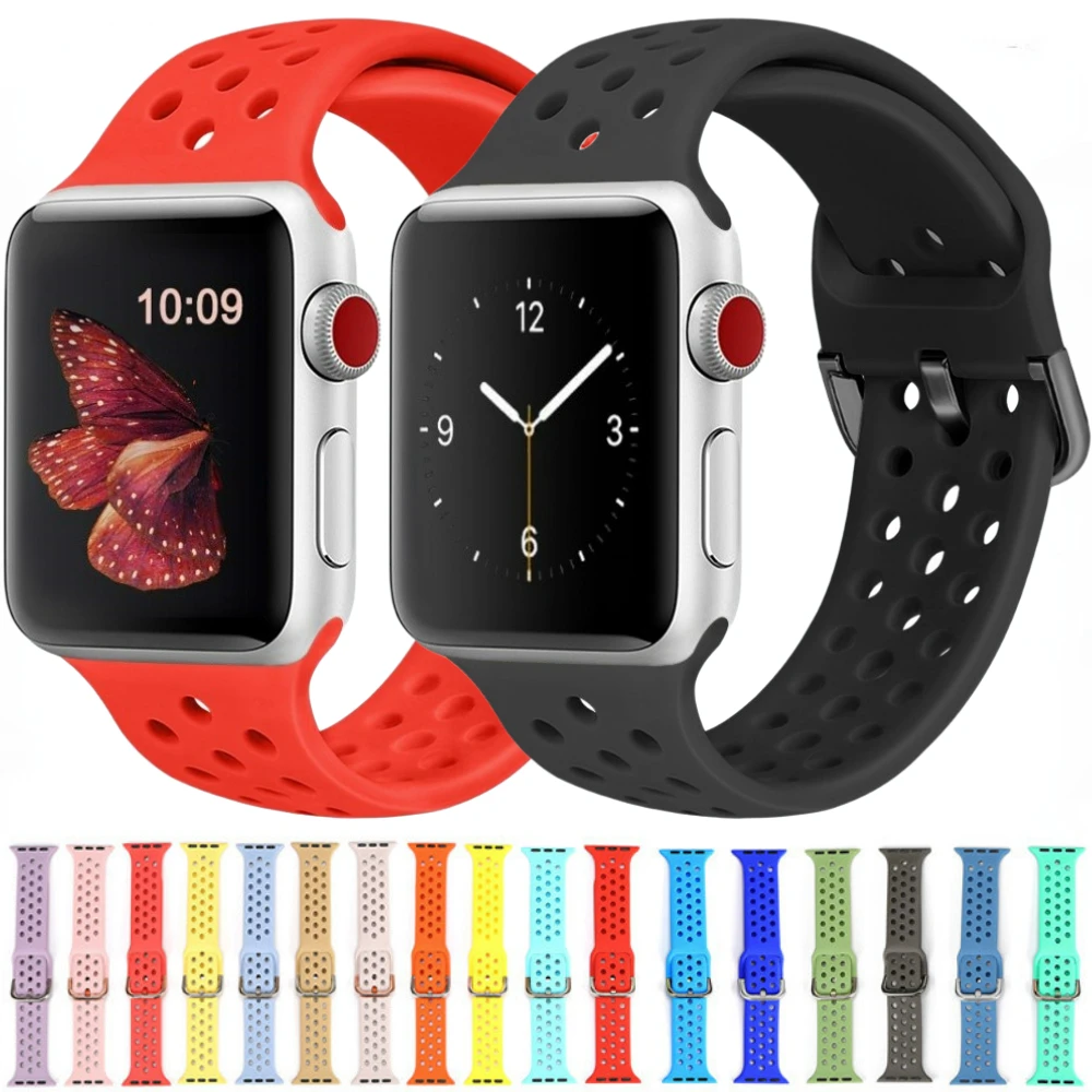

Silicone Strap for Apple Watch Band 45mm 41mm 44mm 40mm 42mm 38mm 49mm Sport Wristband iWatch Series Ultra 8 7 6 5 4 3 SE Band