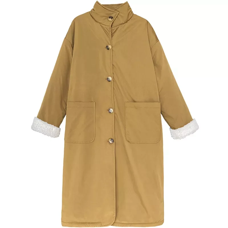 Coats Woman Winter 2021 Long Cotton Jackets Buttons Parkas Women Elegant Pockets Women Straight Loose Coat Female Ladies