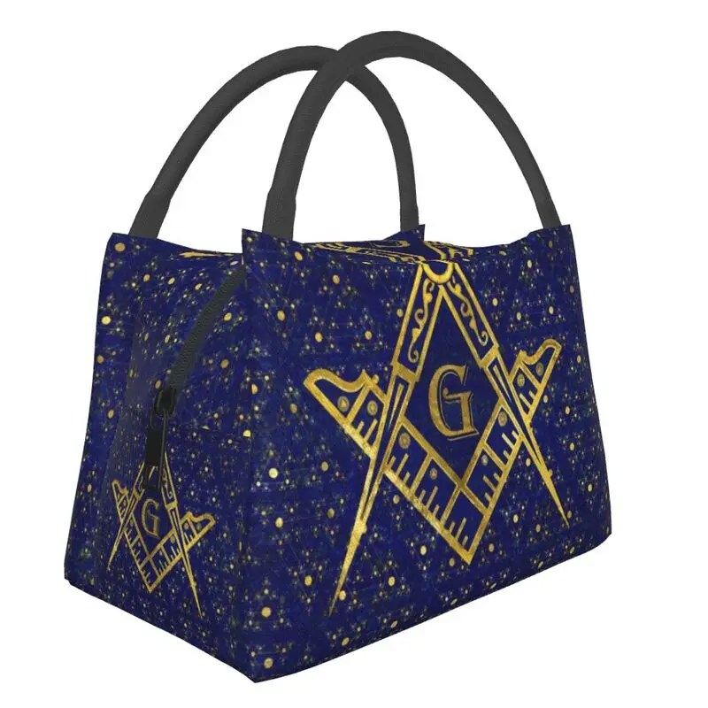 

Freemasonry Symbol Square And Compasses Thermal Insulated Lunch Bag Women Masonic Resuable Lunch Container Meal Food Box