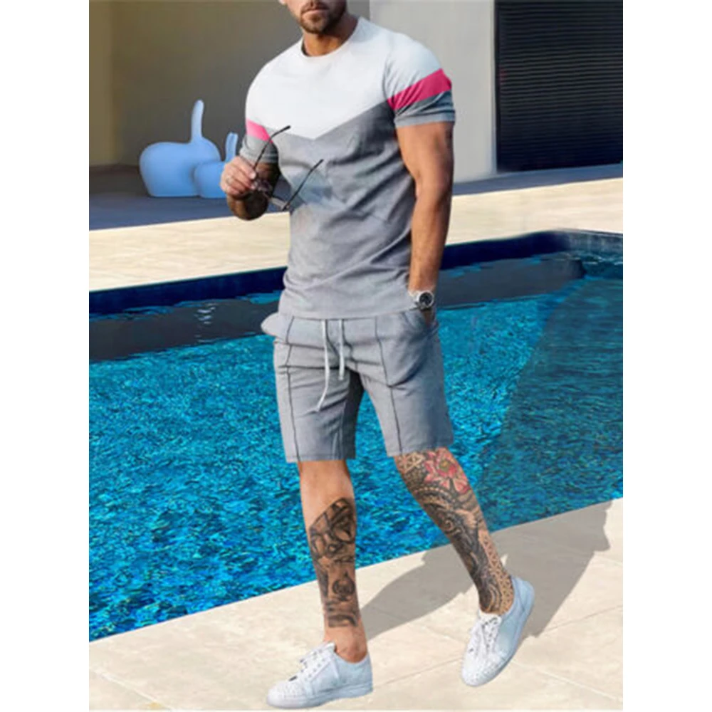 Hawaiian Men's T-shirt Casual Suit Summer Short Sleeve Shorts A Set Of Street Wear Beach Pants With A Top Simple Suit For Male