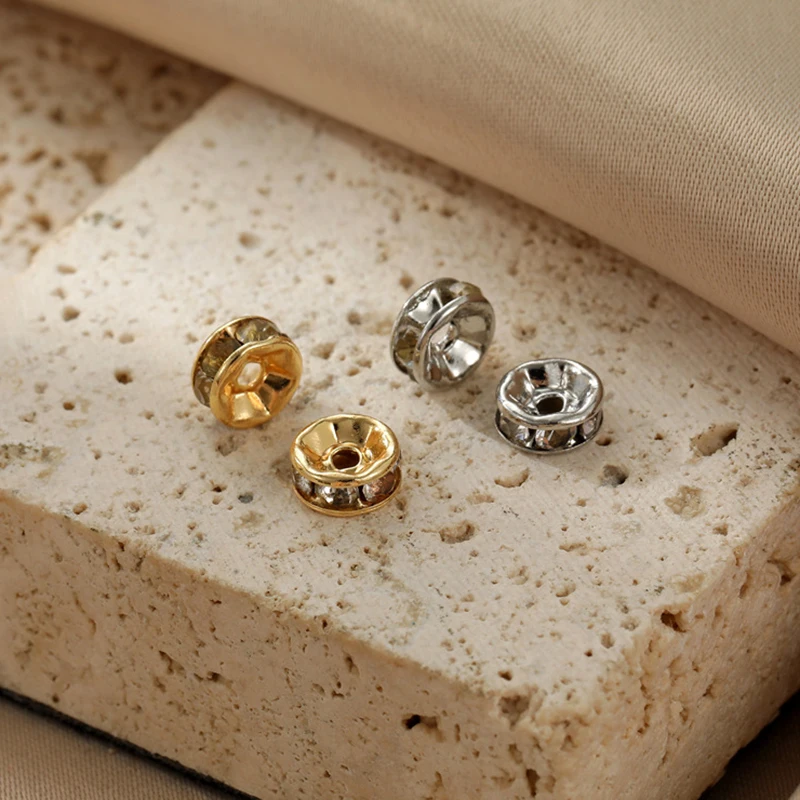 

100pcs Rondelle Disc Stainless Steel Crystal Spacer Beads With Rhinestone For Jewelry Making DIY Bracelet Jewelry Accessories