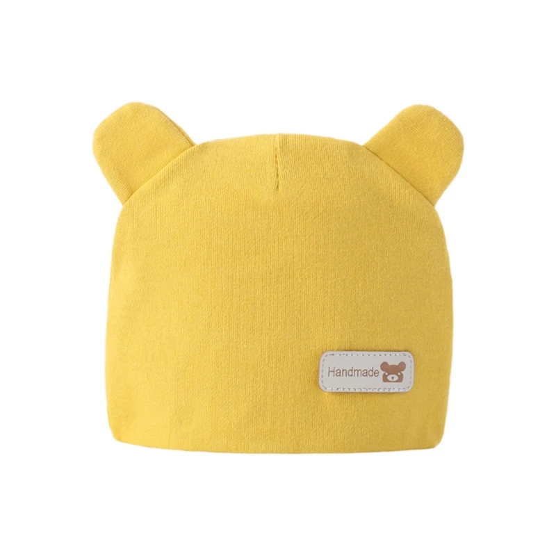 

Newborn Baby Cute Bear Ears Beanie Cap Letters Label Infant Toddler Solid Color Cotton Elastic Hospital Hat 0-6 Months