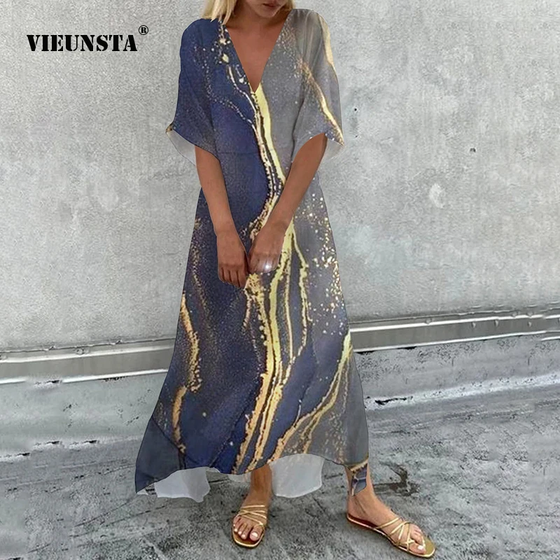 

Платье женское длинное с рукавом до локтя и V-образным вырезом