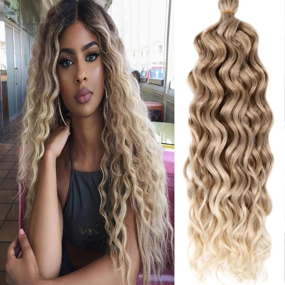 

Water Wave Braiding Hair Extensions Crochet Braids Synthetic Hair Hawaii Afro Curl Ombre Curly Blonde Ocean Wave Braid For Women