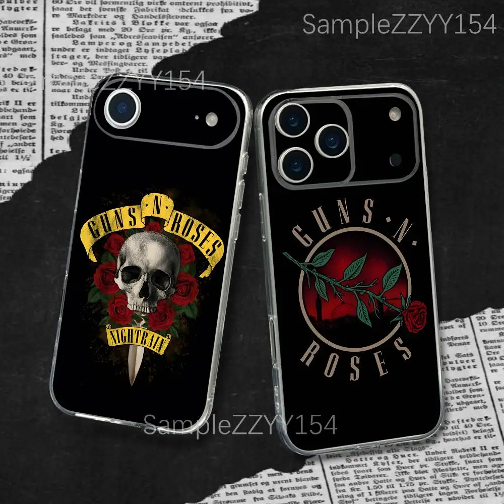 Фото Прозрачный пылезащитный мягкий чехол G-Guns N R-Roses для iPhone 17, 16, 15, 14, 13, 12, 11 Plus, Pro, Max, XR, XS, X, 7, 8 Plus, SE, Mini №1