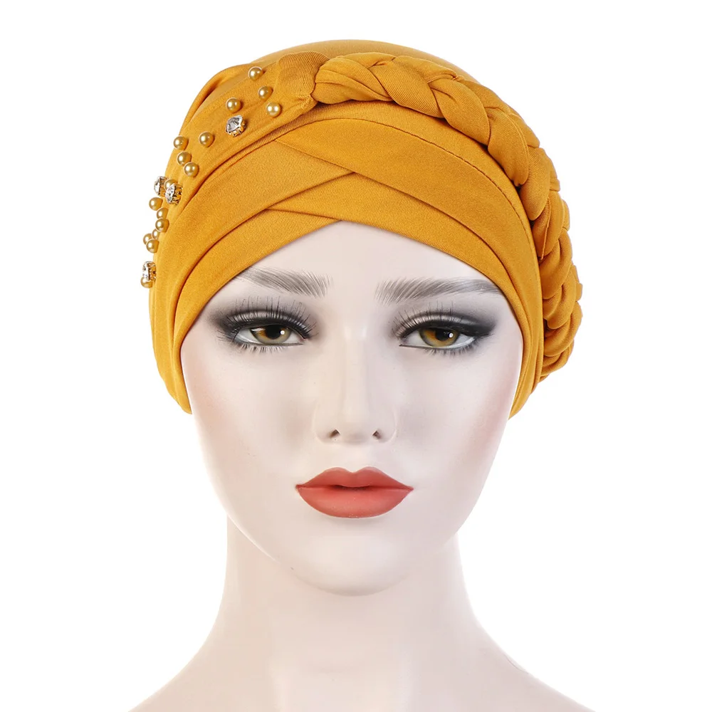 

Spandex Braid Turban Fashion Headwraps Caps Women Muslim Chemo Cap