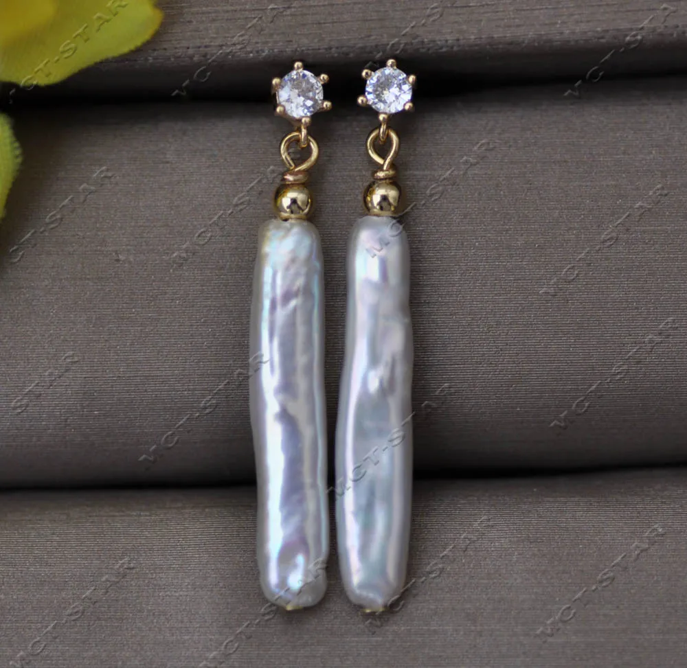 Z13428 Perfect A + 25 мм белая зубочистка в стиле барокко с пресноводным жемчугом висячие