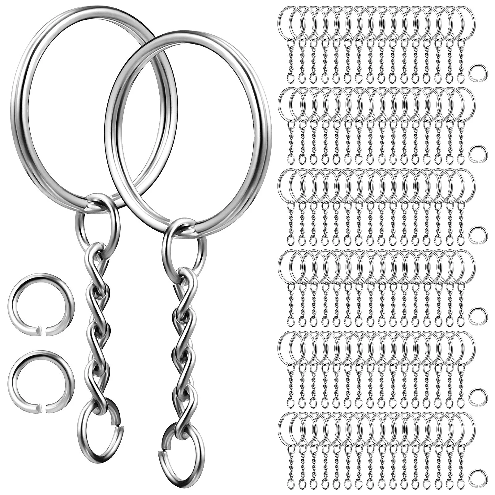 

120 Pcs Keyring Making Supplies Including Key Rings Hoops Chains Jump Rings for Making Crafts