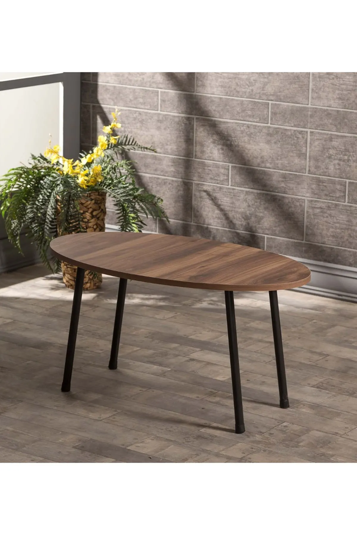 

Modern Coffee Table Scandinavian Walnut-White-Cream Black Metal Leg De Monte Coffee Table Tea Coffee Service Table Ellipse Livin