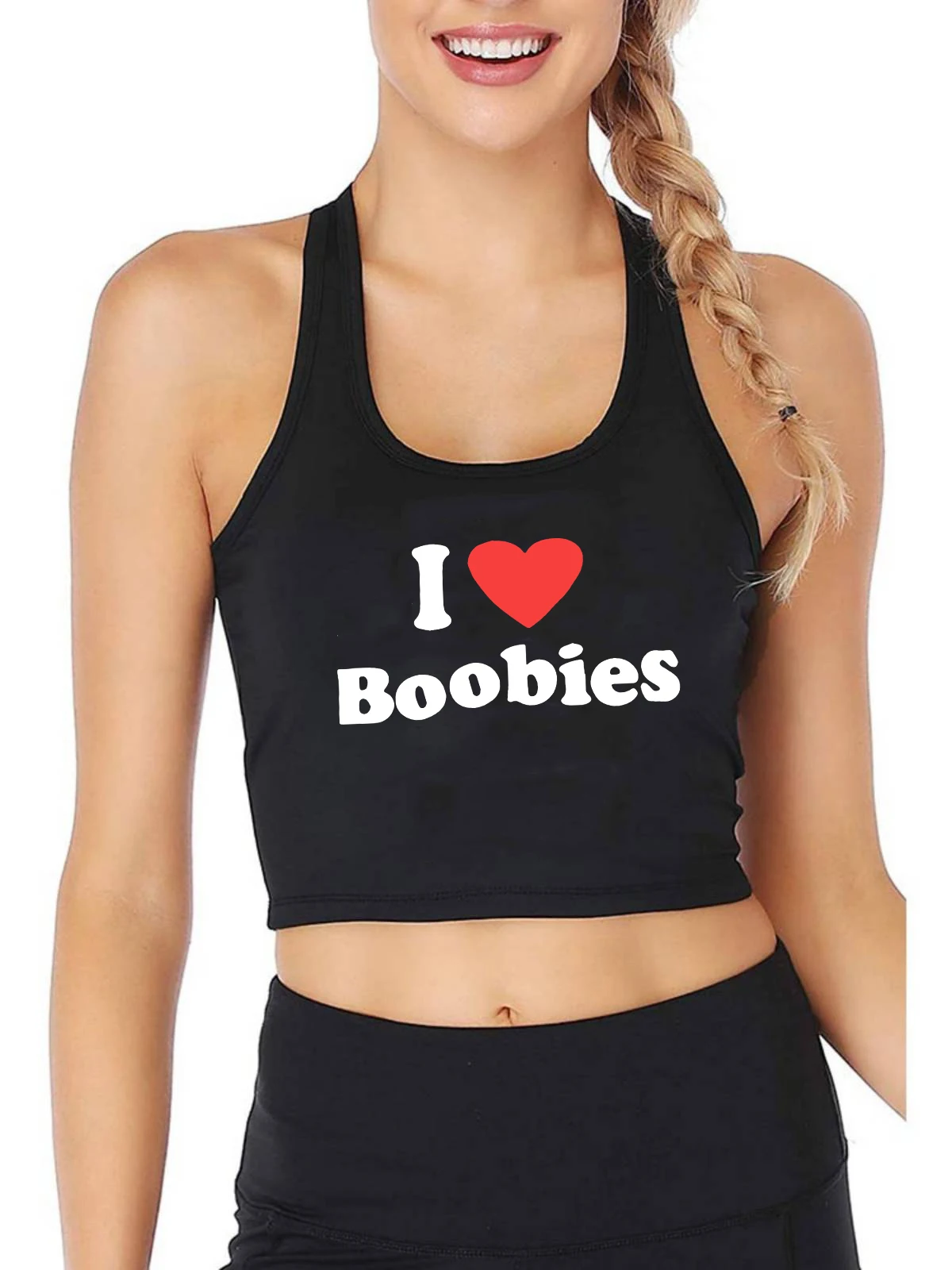 

I Love Boobies Design Sexy Slim Fit Crop Top Women Humorous Flirtatious Personality Tank Tops Gym Fitness Camisole