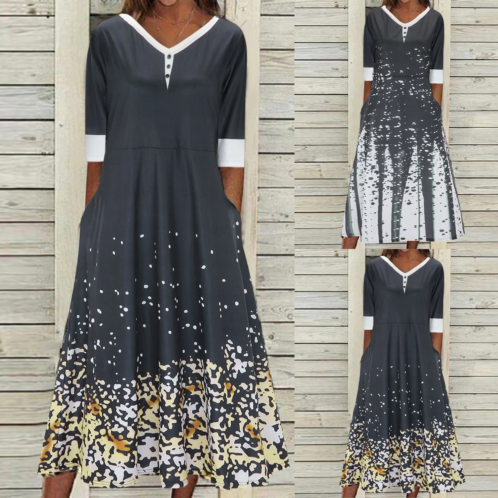 

Tea Party Attire for Women Women Casual Loose Bohemian Floral Dress With Pockets Short Sleeve Sexy Outfits for Women