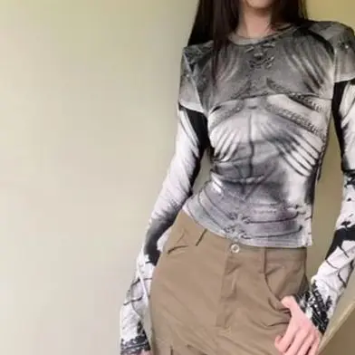 Женская осенняя новинка: облегающая футболка с длинным рукавом Onalippa Spicy Girl Future Cyber Girl Armor с принтом, подчеркивающая фигуру (art.: 3920db6b74e3f) - 3920db6b74e3f