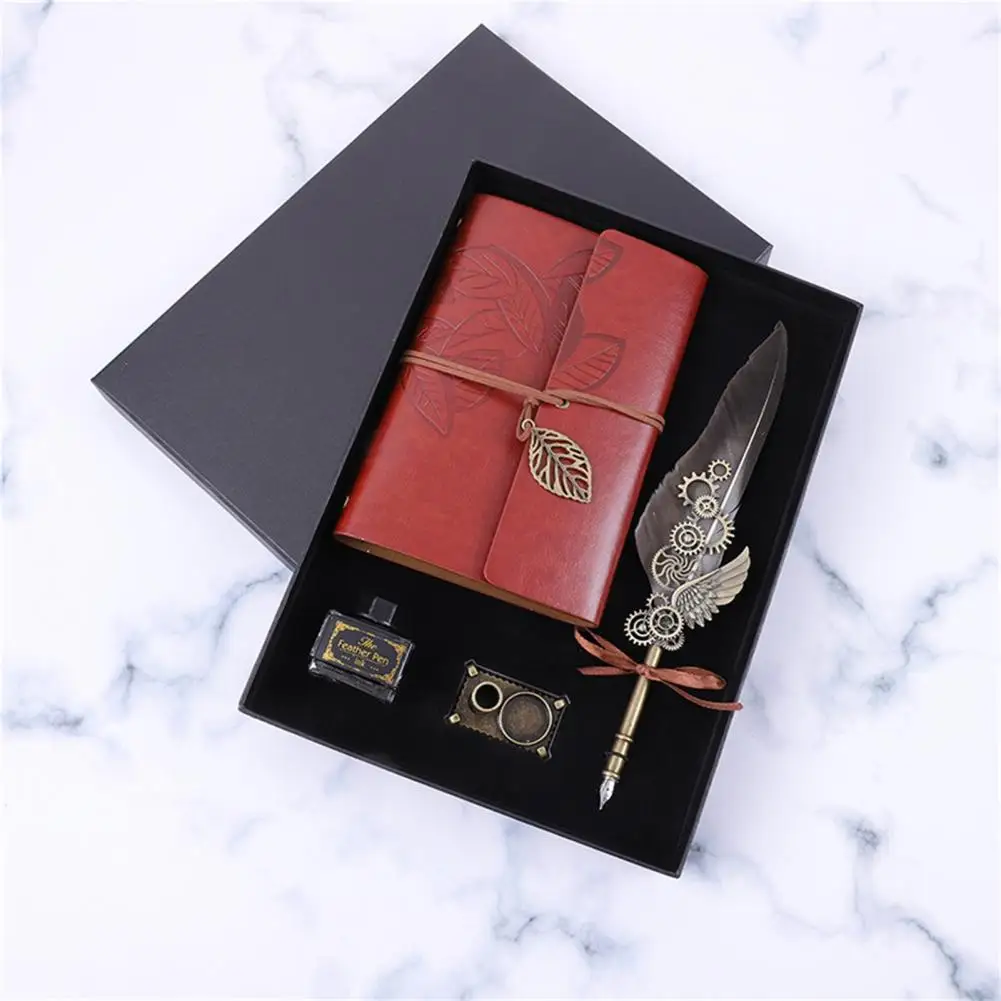 

Delicate Practical Feather Dip Pen Set with Notebook Ink Fine Workmanship Quill Pen Ink Set Smooth Writing for Boyfriend