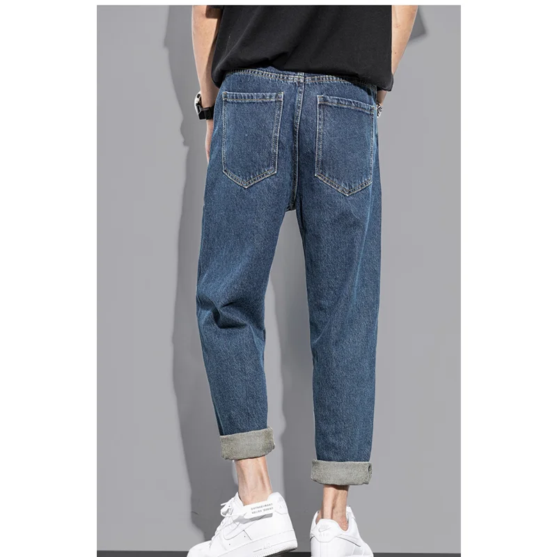 Streetwear Men New Pattern Port Breeze Recreational Blue Pants Straight Cylinder Comfortable Loose Versatile Jeans Autumn Female