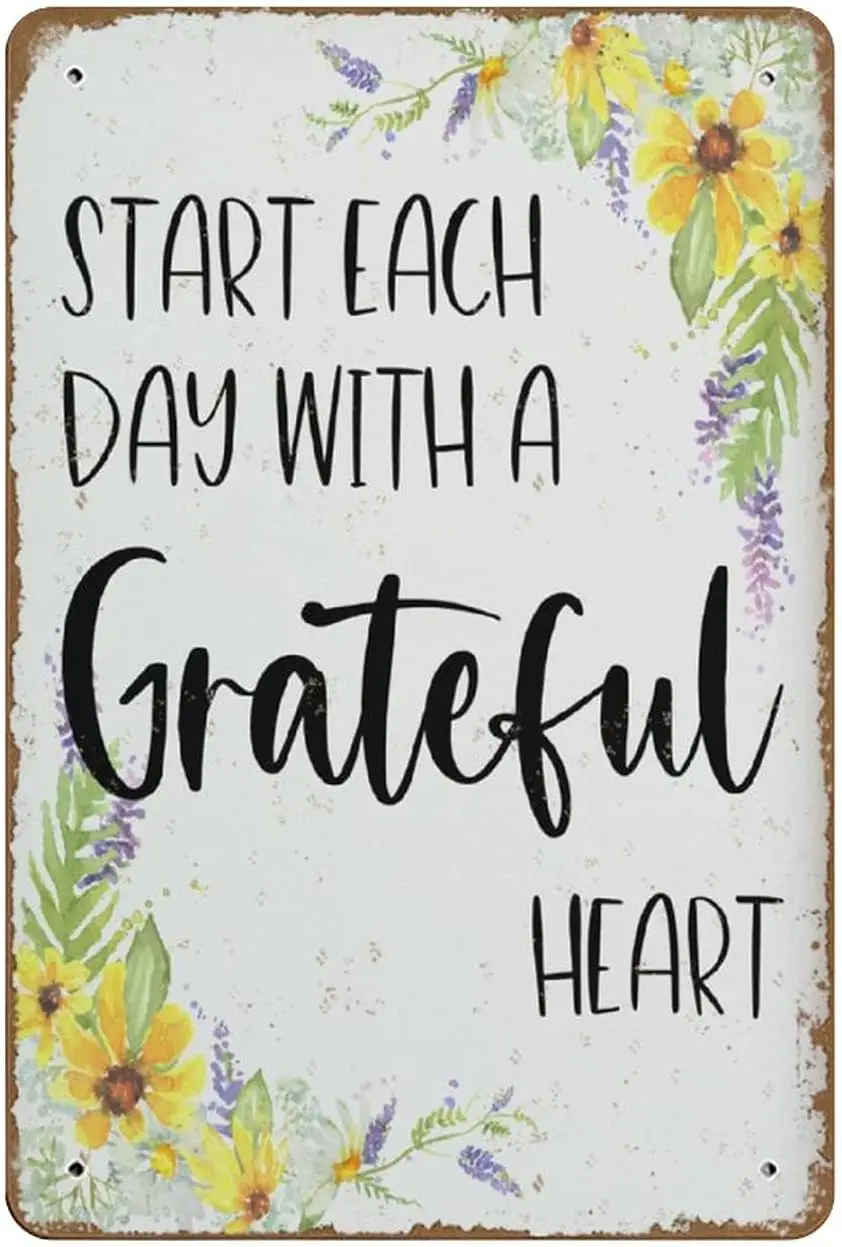 Металлическая вывеска Початок каждого дня с благодарным сердцем винтажные