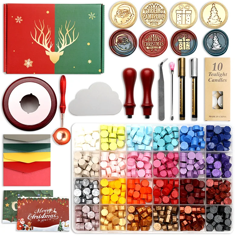 

Wax Seal Stamp Set Kit Lacquered Stamp Craft Supplies DIY Christmas Wedding Invitation Decoration Wax Particles Sealling Wax Set