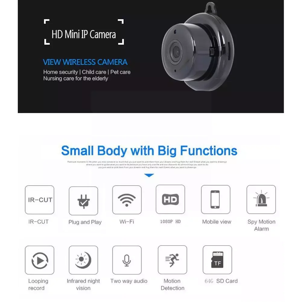

Mini Camera 1080P IP WIFI Wireless Camera 360 Degre Alarm Record Panoramic Home Smarts Video Night Monitor Security I5E0