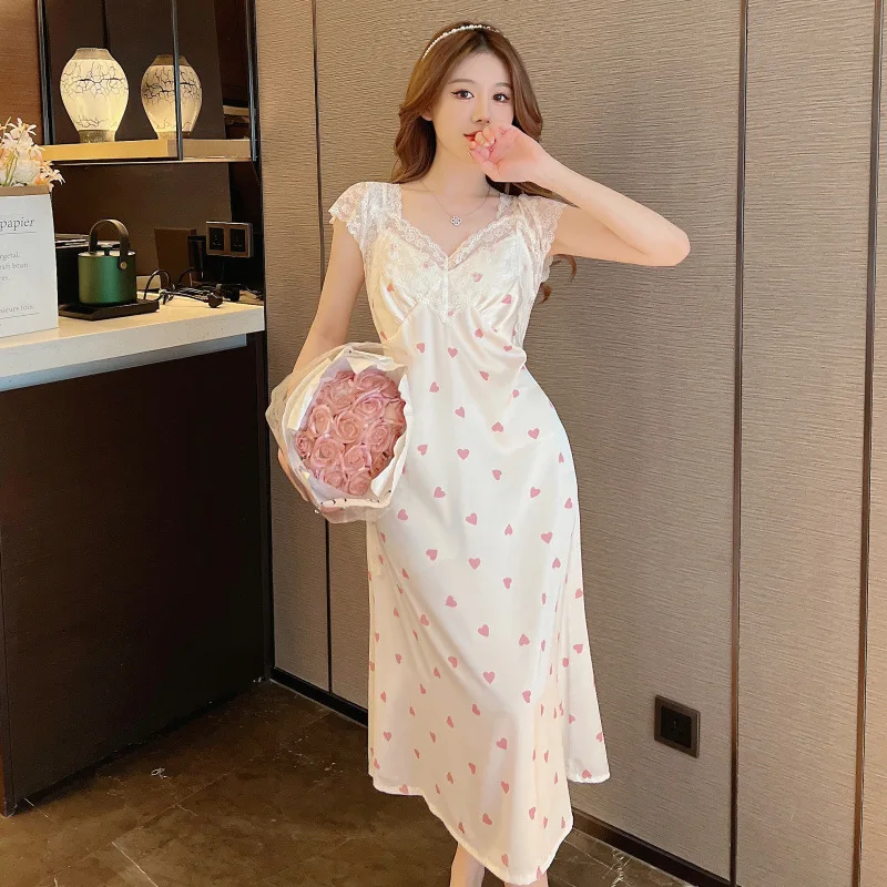 Night Dress Women Short Sleeve V Neck Homewear Long Dress Nightgowns Sleepwear Woman Pajamas Nightwear Lingerie for Women Y18
